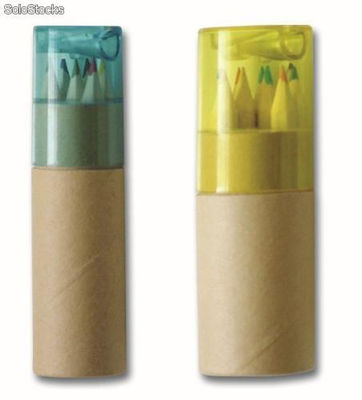 lapices de colores en tubo de carton con tapa plastica con sacapunta