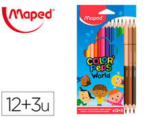 Lapices de colores maped color peps world caja de 12 colores surtidos + 3 duo