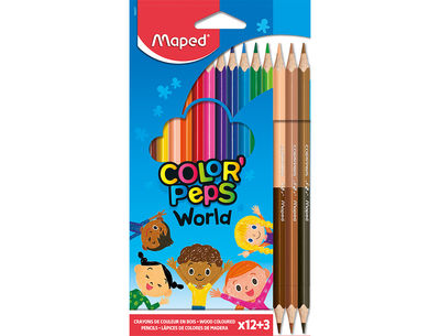 Lapices de colores maped color peps world caja de 12 colores surtidos + 3 duo - Foto 2