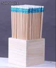 lapices de grafito con goma con porta de lapices de madera