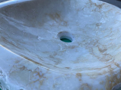 Lavabo rustico rentangular de piedra natural color crema - Foto 3