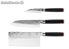 Le Set Asiatique KOTAI : 3 couteaux (couteau d&#39;office + santoku + hachoir)