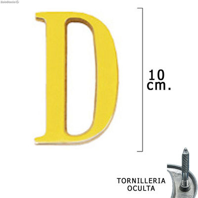 Letra Latón D 10 cm. con Tornilleria Oculta (Blister 1 Pieza)
