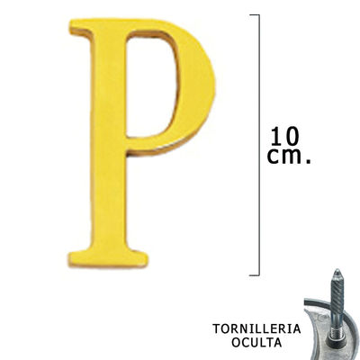 Letra Latón &quot;P&quot; 10 cm. con Tornilleria Oculta (Blister 1 Pieza)