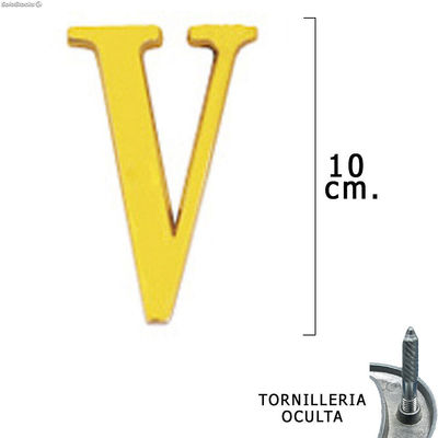Letra Latón V 10 cm. con Tornilleria Oculta (Blister 1 Pieza)