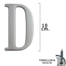 Letra Metal &quot;D&quot; Plateada Mate 10 cm. con Tornilleria Oculta (Blister 1 Pieza)