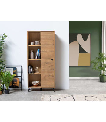 Librería Kamet con puerta corredera acabado roble gold, 180cm(alto) 80cm(ancho) - Foto 5