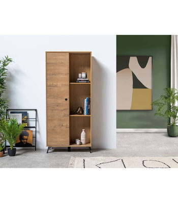 Librería Kamet con puerta corredera acabado roble gold, 180cm(alto) 80cm(ancho) - Foto 4