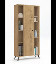 Librería Kamet con puerta corredera acabado roble gold, 180cm(alto) 80cm(ancho)