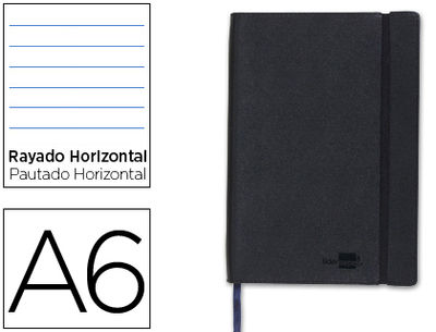 Libreta liderpapel simil piel A6 120 hojas 70G/M2 horizontal sin margen negro