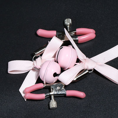 Lindas pinzas para pezones con forma de campana y cinta rosa - Foto 2