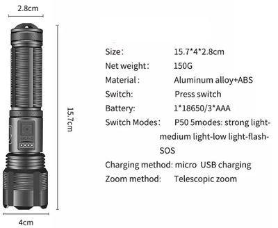 Linterna LED 1000 lm/W. Bateria recargable - Foto 3