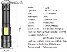 Linterna LED 2000 lm. Bateria recargable