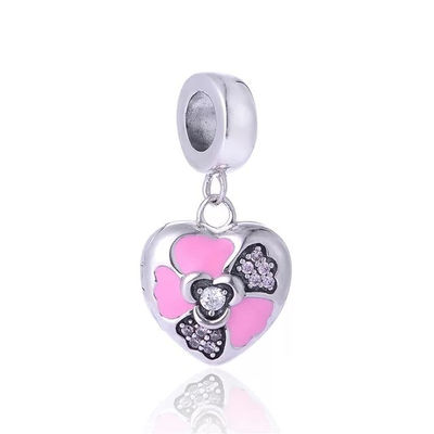 Locket corazón de plata con esmalte y circónes rosado - Foto 2