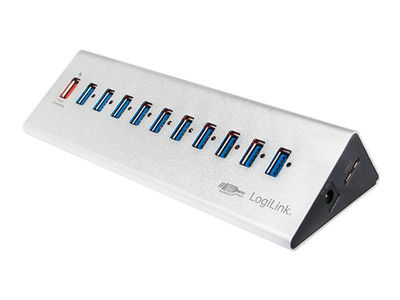 LogiLink USB 3.0 Hub 10 Port + 1x Schnell-Ladeport (silber)
