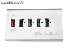 LogiLink USB 3.0 Hub 4 Port + 1x Schnell-Ladeport silber (UA0227)