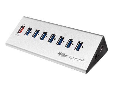 LogiLink USB 3.0 Hub 7 Port + 1x Schnell-Ladeport (silber)