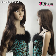 Long smooth brown wig with bangs