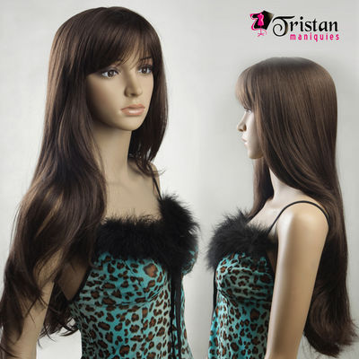 Long smooth brown wig with bangs