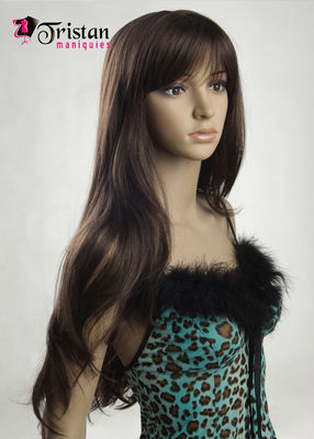 Longue perruque brune lisse avec frange - Photo 2