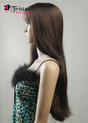 Longue perruque brune lisse avec frange - Photo 4