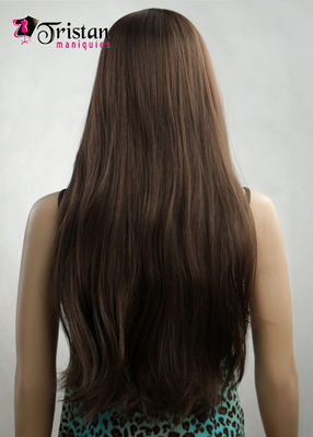 Longue perruque brune lisse avec frange - Photo 5