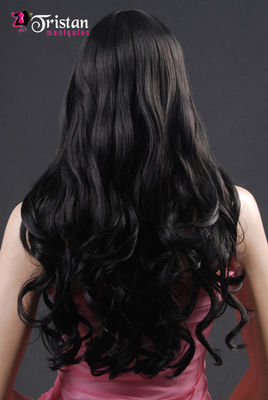 Longue perruque brune ondulée avec une frange - Photo 5