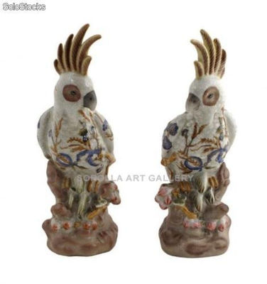 Loro cacatúa (pareja) 22cm - Boreal | porcelana decorada en porcelana