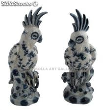 Loro cacatúa (pareja) 22cm - Lorazul | porcelana decorada en porcelana