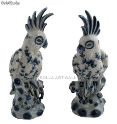 Loro cacatúa (pareja) 22cm - Lorazul | porcelana decorada en porcelana