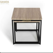 Lot de 2 tables basses gigognes 40/45 design industriel bois et métal noir hs