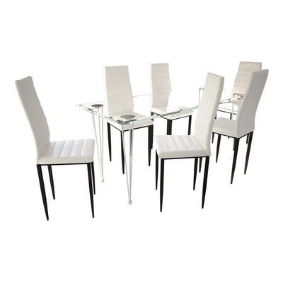 Lot de 6 chaises blanches aux lignes fines avec une table en verre - Photo 2