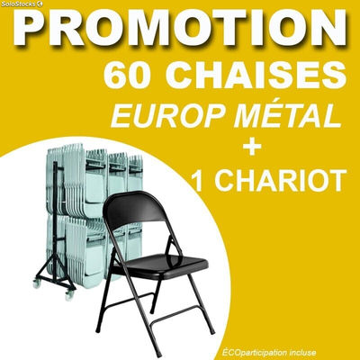 Lot de 60 chaises pliantes Europ métal + 1 chariot pour chaise