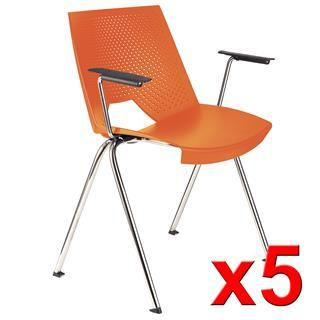 Lote de 5 sillas de confidente ENZO CON BRAZOS en color naranja