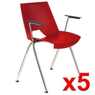 Lote de 5 sillas de confidente ENZO CON BRAZOS en color rojo