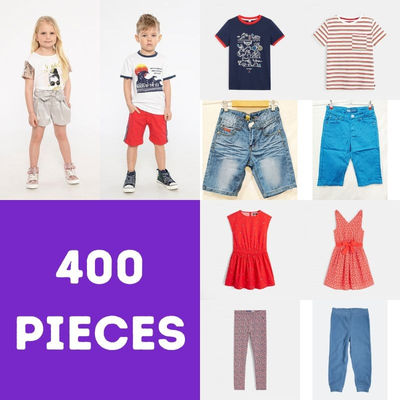 Lotto di 400 pezzi di abbigliamento per bambini nuovo in overstock di diverse ma