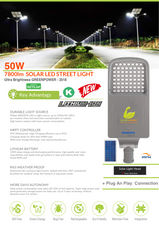 Luz de calle led solar 50W / solar led street light 50W / 7800Lm