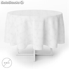 Mantel Hule Muleton Redondo Blanco Impermeable Antimanchas PVC 140 cm. Uso
