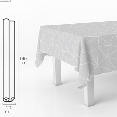 Mantel Hule Rectangular Geometrico Gris. Impermeable Antimanchas PVC 140 cm. x