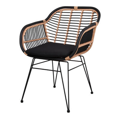 MARCEL CONFORT Cadeira de rattan sintético preto com braços e almofada