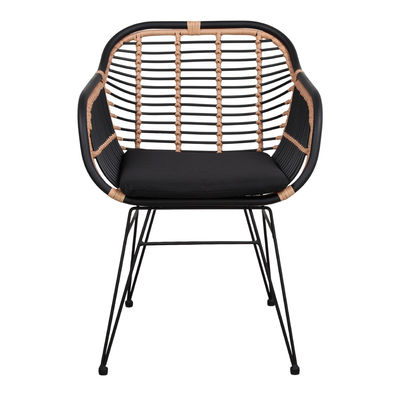 MARCEL CONFORT Cadeira de rattan sintético preto com braços e almofada - Foto 2