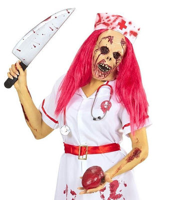 Máscara enfermera zombie con pelo y cofia