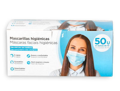 Mascarilla facial higienica desechable 3 capas con ajuste nasal filtracion 95% - Foto 2