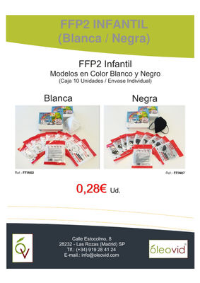 Mascarilla FFP2, Infantil, Blancas, Marca 3D