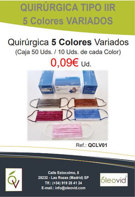 Mascarilla Quirúrgica Tipo IIR Colores Variados