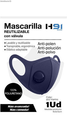 Mascarilla reutilizable poliuretano azul marino c/valvula H91 medical bs.1 - Foto 2