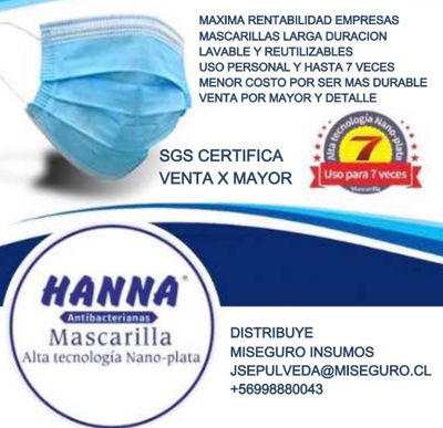 Mascarillas Lavable Reutilizable 7 Dias Mejor Tecnologia Nano-Plata Dura Mas