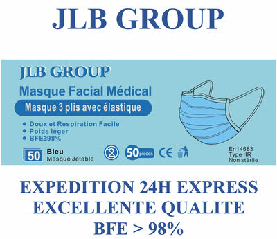 Masque chirurgicaux bleus type iir français EN14683:2019