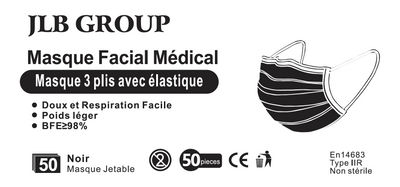 Masques chirurgicaux noir type iir français EN14683 - Photo 2