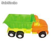 Mega camión volcador naranja/verde - rodados